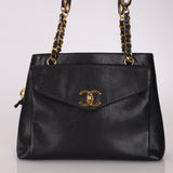 Chanel Caviar 24K GP Pocket Turnlock Tote