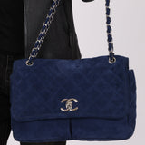 Chanel 2012 Navy Nubuck Natural Beauty Split Pocket Large Flap Bag