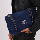Chanel 2012 Navy Nubuck Natural Beauty Split Pocket Large Flap Bag