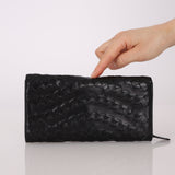 Bottega Veneta Black Woven Long Wallet with Chain