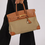 Limited Edition Hermès 1998 Vache Naturelle and Khaki Toile Birkin 35 GHW
