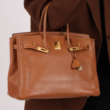 Hermès 1997 Gold Courchevel Retourne Birkin 35 GHW