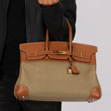Limited Edition Hermès 1998 Vache Naturelle and Khaki Toile Birkin 35 GHW