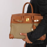 Limited Edition Hermès 1998 Vache Naturelle and Khaki Toile Birkin 35 GHW