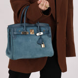 Limited Edition Hermès 2012 Veau Doblis Swift Grizzly Bleu Tempete Birkin 30 Retourne GHW