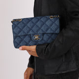 Chanel 2022 Quilted Trompe L'oeil Denim Small Classic Flap GHW