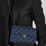 Chanel 2022 Quilted Trompe L'oeil Denim Small Classic Flap GHW