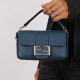 Fendi Blue Cuoio Romano Baguette Bag