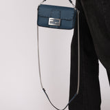 Fendi Blue Cuoio Romano Baguette Bag