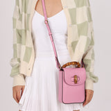 Gucci Pink Bamboo Turnlock Vertical Top Handle 3 Way Bag