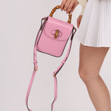 Gucci Pink Bamboo Turnlock Vertical Top Handle 3 Way Bag