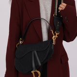 Dior 2019 Oblique Black Medium Saddle w Dior Guitar Strap