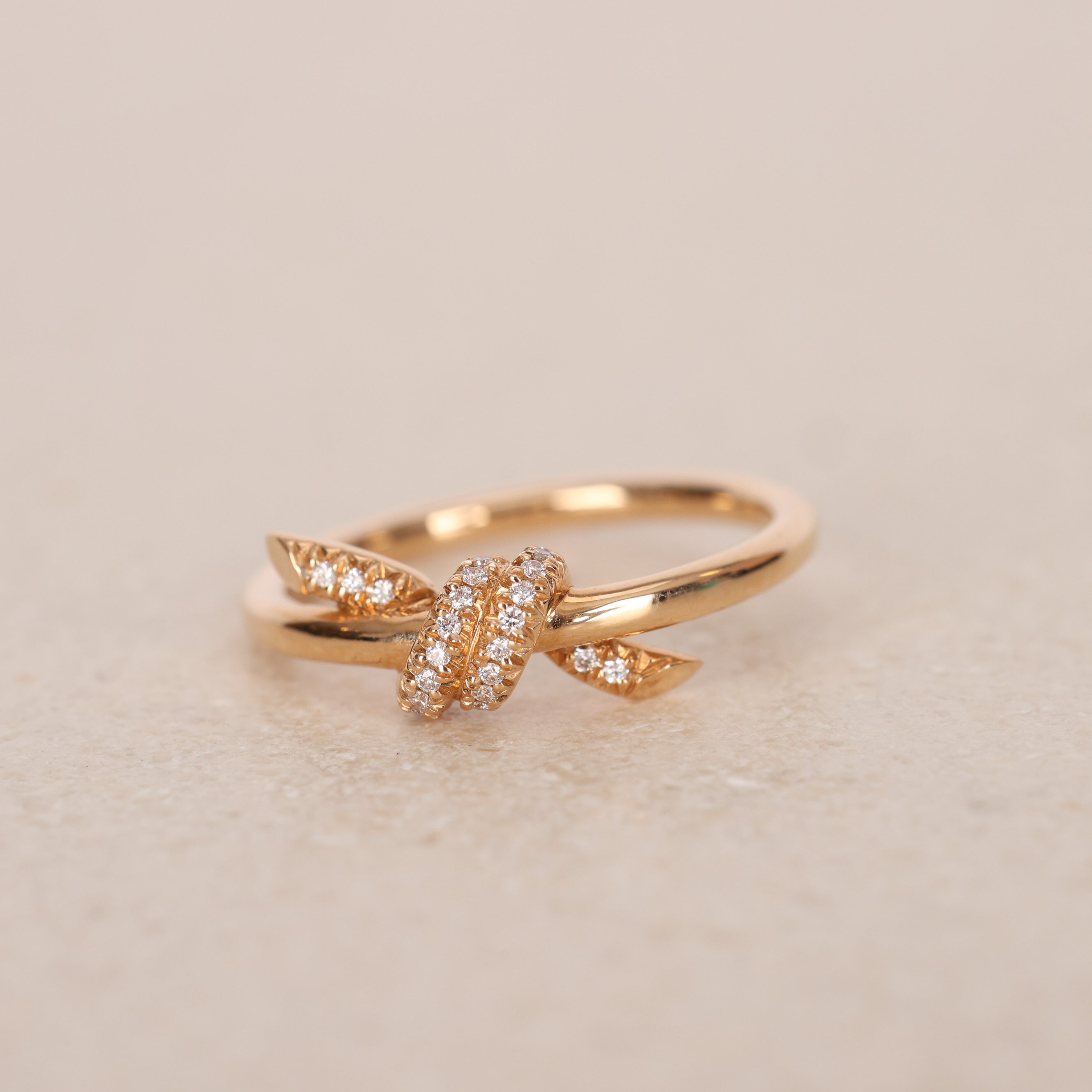 18K Rose Gold Tiffany & Co Diamond Knot Ring, Size US 5.5