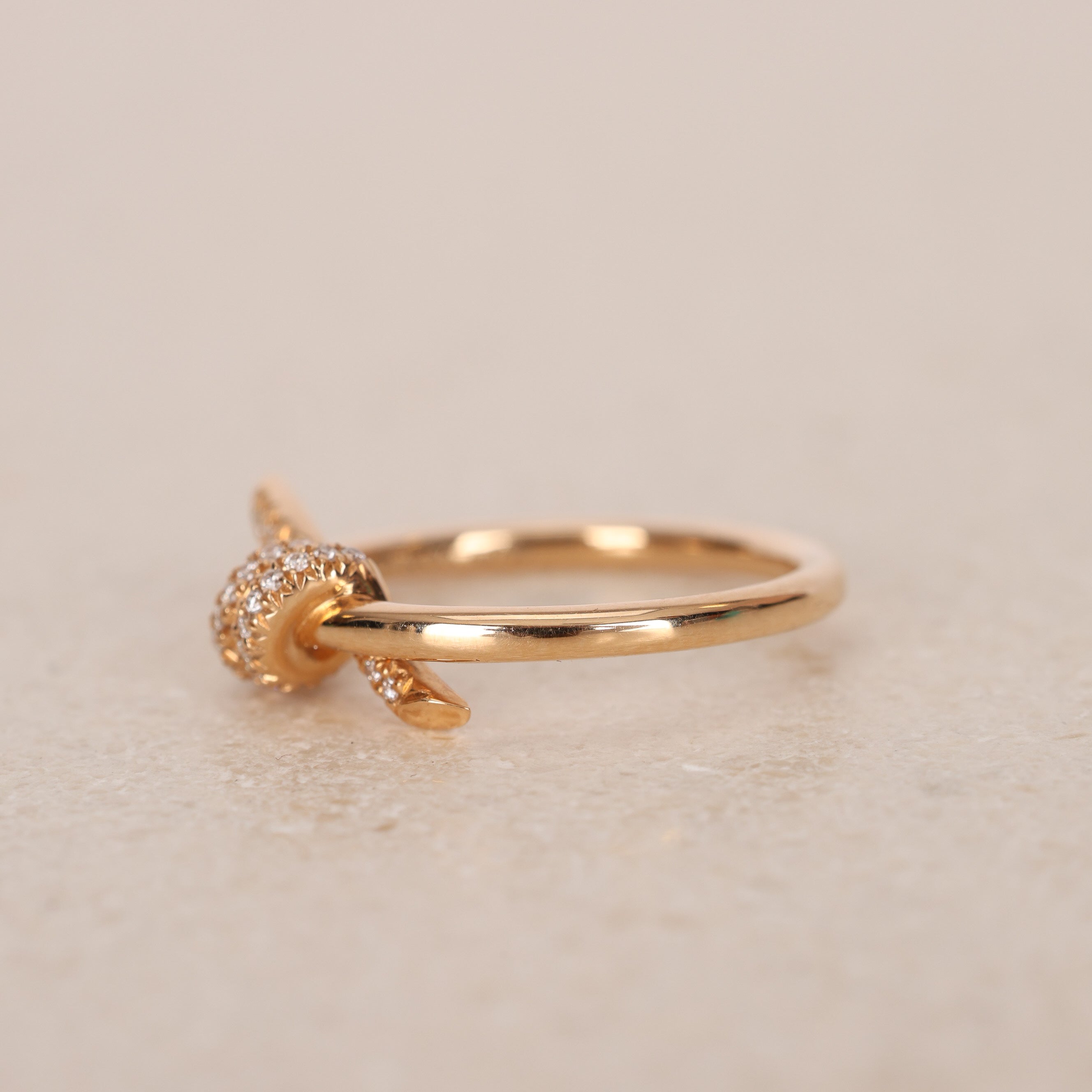 18K Rose Gold Tiffany & Co Diamond Knot Ring, Size US 5.5