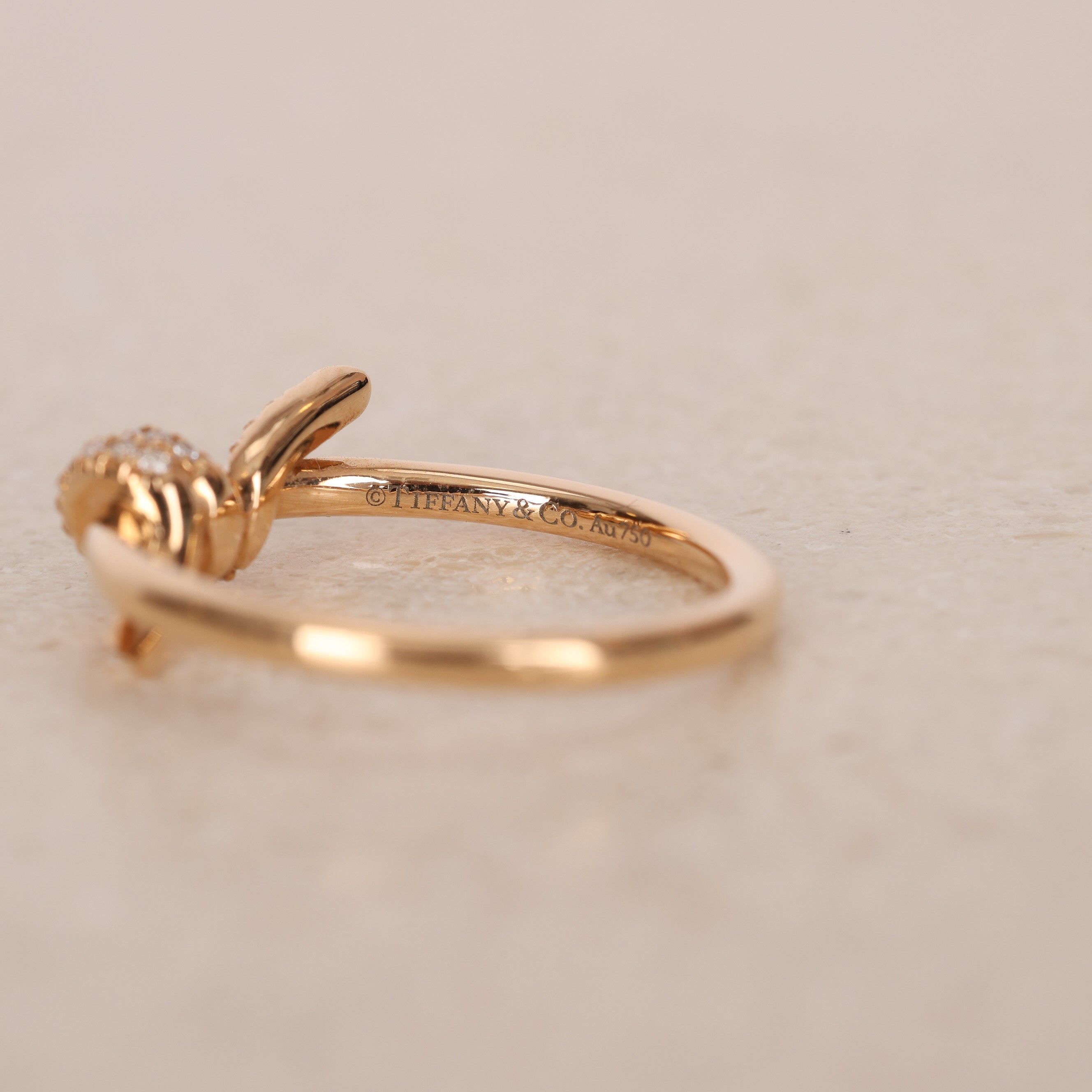 18K Rose Gold Tiffany & Co Diamond Knot Ring, Size US 5.5