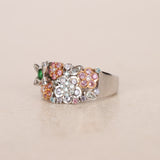 2000s 18K White Gold Tanzanite, Sapphire, Garnet and Diamond Floral Clusters Ring, Size US 5.75 - Drop 23
