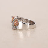 2000s 18K White Gold Tanzanite, Sapphire, Garnet and Diamond Floral Clusters Ring, Size US 5.75 - Drop 23