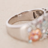 2000s 18K White Gold Tanzanite, Sapphire, Garnet and Diamond Floral Clusters Ring, Size US 5.75 - Drop 23