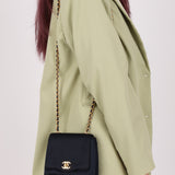 Rare Chanel 1994 Navy Satin Mini Wave Flap Crossbody