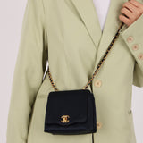 Rare Chanel 1994 Navy Satin Mini Wave Flap Crossbody