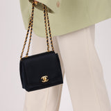 Rare Chanel 1994 Navy Satin Mini Wave Flap Crossbody