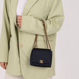 Rare Chanel 1994 Navy Satin Mini Wave Flap Crossbody