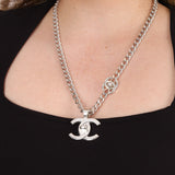 Chanel 1997 Silver Double Turnlock Pendant Necklace