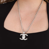 Chanel 1997 Silver Double Turnlock Pendant Necklace