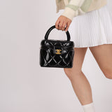 Ultra-Rare Chanel 1995 Patent Heart Mirror Turnlock Vanity 24K GP