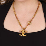 Chanel 1997 Gold Double Turnlock Pendant Necklace