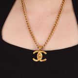 Chanel 1997 Gold Double Turnlock Pendant Necklace