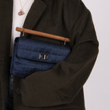Rare Chanel 2002 Satin Navy Re-Issue Chocolate Bar Wood Top Handle