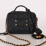 Chanel 2018 Caviar Filigree Small Vanity Case GHW