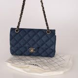 Chanel 2022 Quilted Trompe L'oeil Denim Small Classic Flap GHW