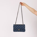 Chanel 2022 Quilted Trompe L'oeil Denim Small Classic Flap GHW