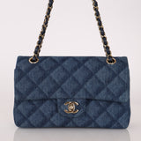 Chanel 2022 Quilted Trompe L'oeil Denim Small Classic Flap GHW