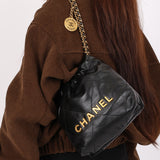 Chanel Mini 22 Bag Black Shiny Calfskin 2023 AGHW