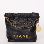 Chanel Mini 22 Bag Black Shiny Calfskin 2023 AGHW
