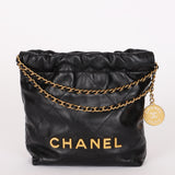 Chanel Mini 22 Bag Black Shiny Calfskin 2023 AGHW