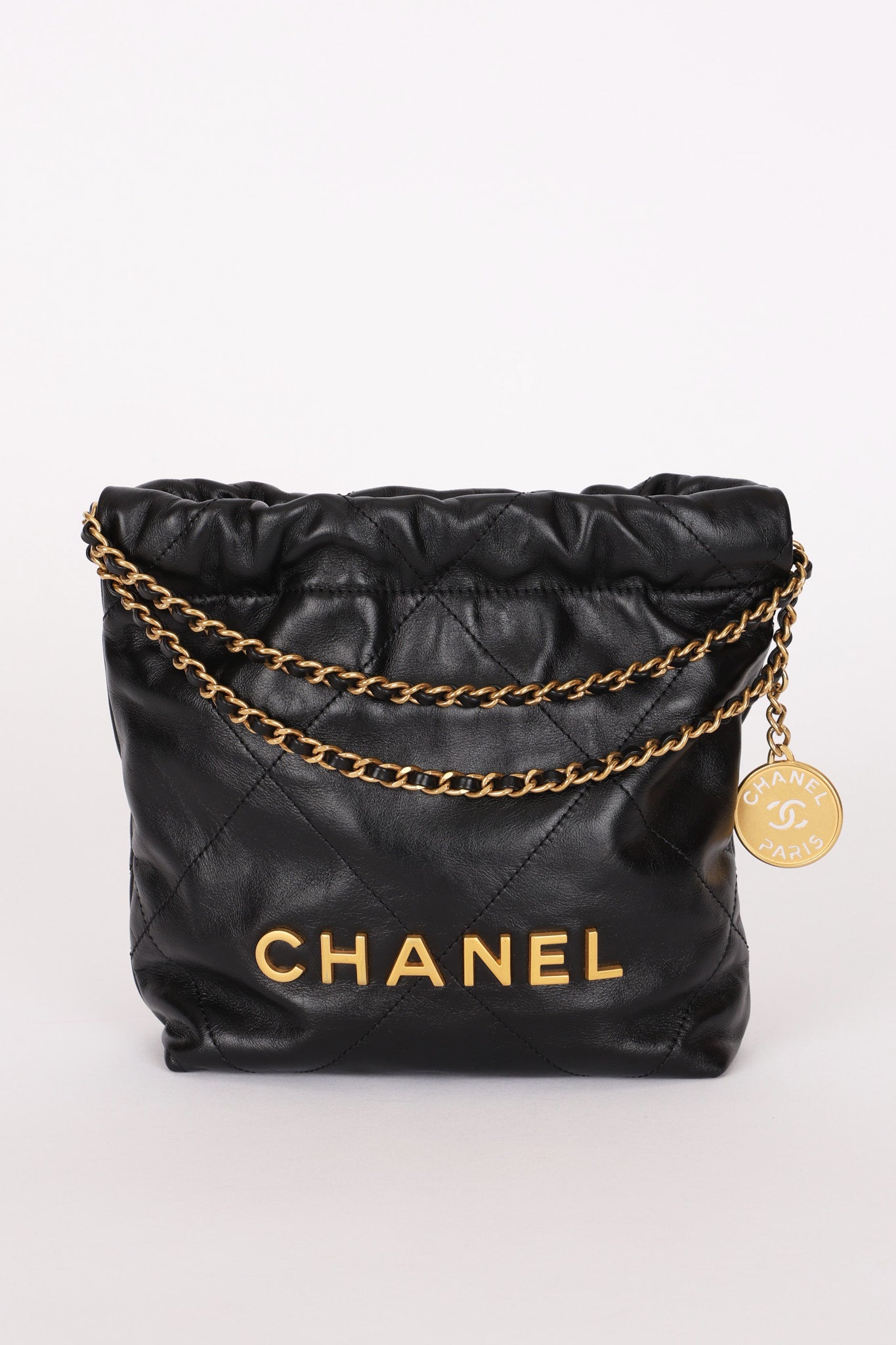 Chanel Mini 22 Bag Black Shiny Calfskin 2023 AGHW