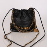 Chanel Mini 22 Bag Black Shiny Calfskin AGHW