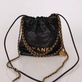 Chanel Mini 22 Bag Black Shiny Calfskin AGHW
