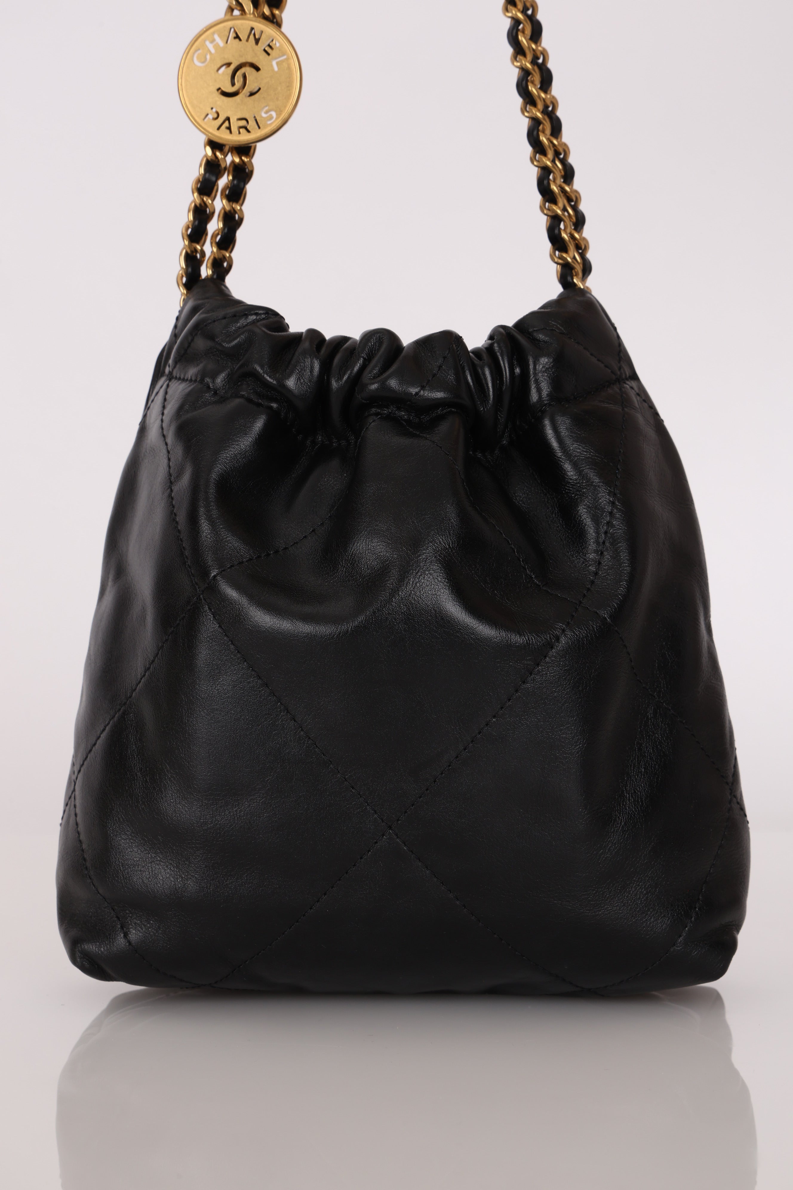Chanel Mini 22 Bag Black Shiny Calfskin AGHW