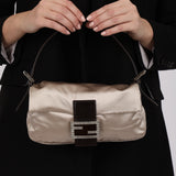 Fendi Dove Grey Satin Crystal Baguette