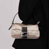 Fendi Dove Grey Satin Crystal Baguette