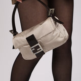 Fendi Dove Grey Satin Crystal Baguette