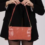 Miu Miu Peach Vernice Croc Embossed Shoulder Bag