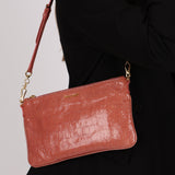Miu Miu Peach Vernice Croc Embossed Shoulder Bag