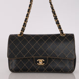 Rare Chanel 17B Black Calfskin Wild Stitch Double Flap