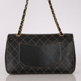 Rare Chanel 17B Black Calfskin Wild Stitch Double Flap
